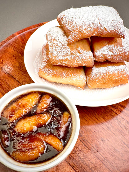 New Orleans Beignets with Banana Foster Sauce