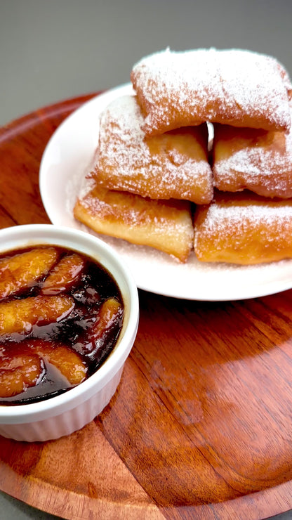 New Orleans Beignets with Banana Foster Sauce